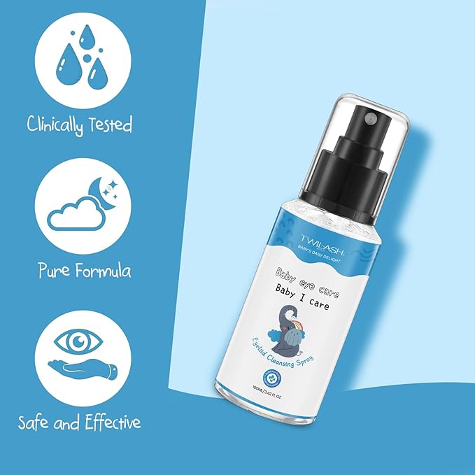 Eyelid Cleansing Spray for Children with 50 Cotton Rounds - Tear-Free, Natural Ingredients | Ideal for Gentle Eye Care and Daily Use | 100ml/3.42 fl oz