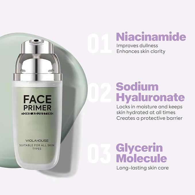 VIOLA HOUSE Face Primer, Tone Adjust Primer For Face Before Makeup-Refined, Bright And Smooth The Skin And Fills Fine Lines (Lavender Purple)
