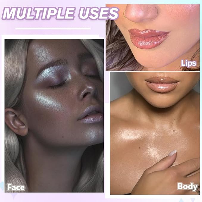 White Silver Highlighter Makeup, Intensely Pigmented Diamond Pearl Shimmer Face Highlighters Palette, Smooth Highlighter Powder for Face Body Illuminator, Long Lasting iluminadores de maquillaje, #06