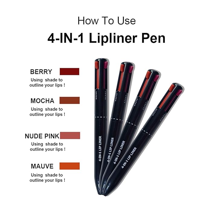 Magic 4 in 1 Makeup Pen - Pop Up 4 Colors Berry/Mocha/Nude Pink/Mauve Lip Liner, Spot Pen - Travel Makeup Design - Versatile Shades