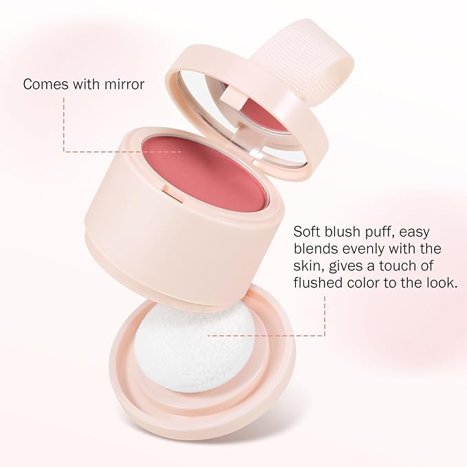 Boobeen Blush Compact for Face, Single Color Blush Powder Face Makeup, Highly Pigmented Matte Baked Makeup Pressed Blush Powder, Natural Blends Easily, with Puff
