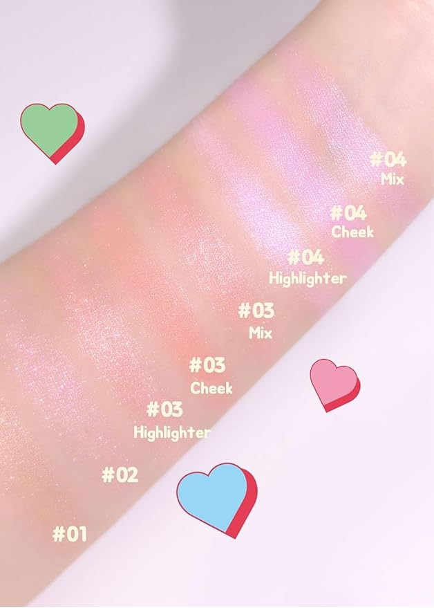 COLORGRAM Fruity Glass Tint 08 Lovely Raspberry + Milk Bling Heartlighter 02 Pink Heart | Highly Pigmented Glossy Dewy Lip Gloss and Silky Smooth Versatile Creamy Highlighter with Shimmery Finish for