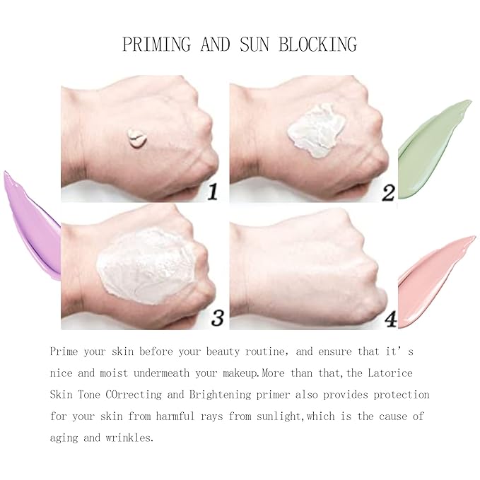 LAMUSELAND Face Primer Before Makeup, 2Pcs Color Correcting & Brightening Skin Tones Primer, 3 in 1 One Step Moisturizing Oil Control Tinted Isolation Cream (2)