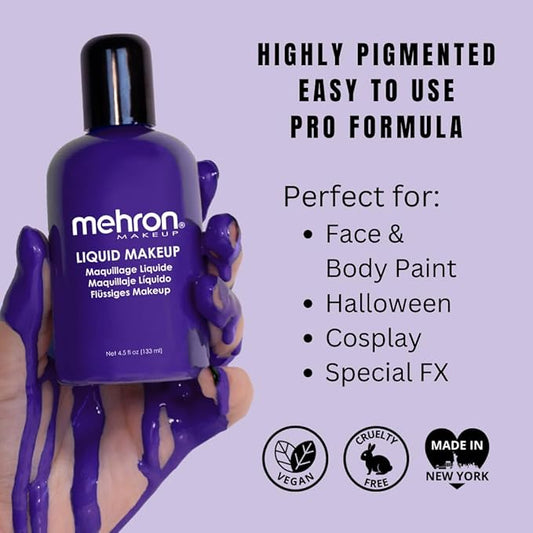 Mehron Makeup Liquid Makeup | Face Paint and Body Paint Perfect for Halloween, Cosplay I Air Brush Compatible 4.5 oz (133 ml) (PURPLE)