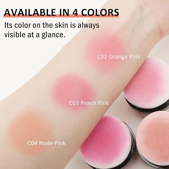 Boobeen Loose Powder Blush Air Cushion Blush, Natural Blusher for Cheeks, Highly Pigmented Makeup Easy to Blend, All Day Wear (C03)