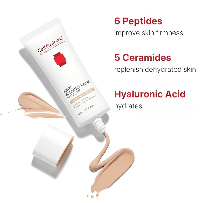 Cell Fusion C Skin Blemish Balm Intensive, Hydrating BB Cream for Lighter to Medium Skin Tones, Correcting Redness and Blemish, 1.35 fl.oz