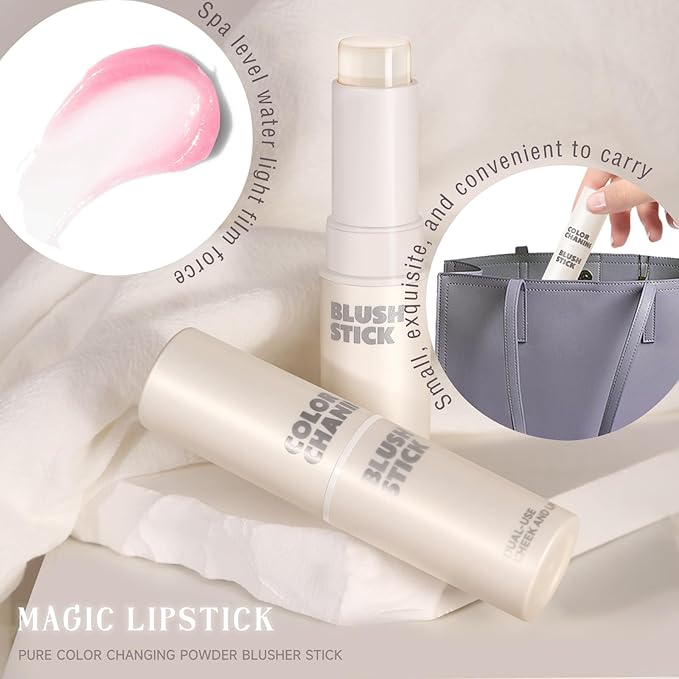 Moisturizing Color Changing Blush Stick Magic Ph Temperature Change Clear Glassy Cream Blusher for Cheek Tint Lip Gloss Multi Use Transparent Rubor Rouge for Face Makeup Glossy Shinny Finish
