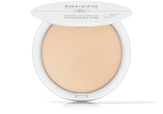 lavera Cream To Powder Foundation - Light 01 - Foundation Make Up with Vitamin E & Almond Oil - Cover, Conceal & Correct - Face Make Up - PETA Certified - Vegan - Made in Germany - 0.37 Oz