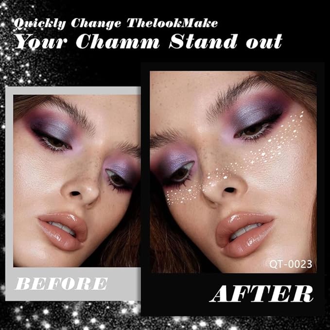 8Ps Face Glitter Speckles Patches, 2Colors 4styles Glitter Freckles Face Tattoo, Glow Up Makeup Patches, Cute Glitter Makeup Accessories for Women, Cosmetic Glitter for Face Gift