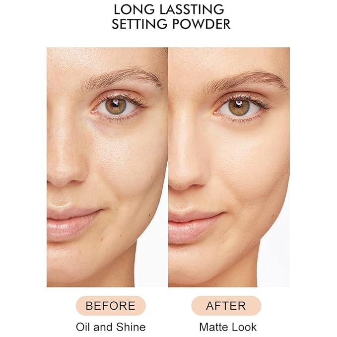 Matte Pressed Powder Makeup Breathable Flawless Foundation 2 Colors, Face Setting Powder Oil-control Moisturizing Non-Sticky,Waterproof Long Lasting Finishing Powder (#01Translucent)