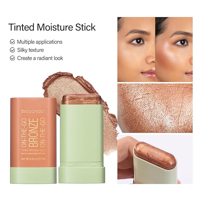 GECOMO On-The-Go Soft Creamy Highlighter Blush Bronzer Makeup Stick,Blendable Natural Glow Makeup Cream Blush Highligh 0.6 Oz - 04 BEACH GLOW