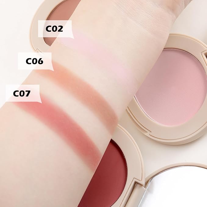 Boobeen Powder Blush Matte Single Color Blush, Pressed Blush Face Makeup Blusher High Pigment Blush for Colorful, Long-wear Glow, Natural Flush Tint for Cheeks (C06)