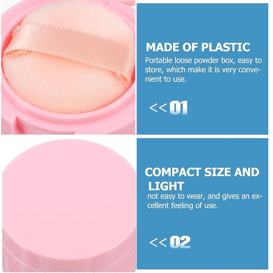 2Pcs Mini Loose Powder Box with Mirror - Travel Cosmetic Case with Dual Puff (3g & 5g) for Body and Face Powder, Pink