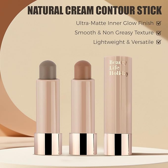 2PCS Contour Sticks, Natural Buildable Coverage Cream Contour Bronzer Stick,【Portable Travel Size】【Waterproof & Lightweight】【Long Lasting】Smooth Gliding Face Shaping Makeup, Cold Gray + Medium Gray