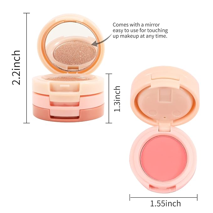 Boobeen Blush and Highlighter Kit, 3 in 1 Makeup Pressed Powder Palette Shimmer Bronzer, Orange&Pink Matte Blusher Blendable Glow Face Palette for a Redness and Glowing Look