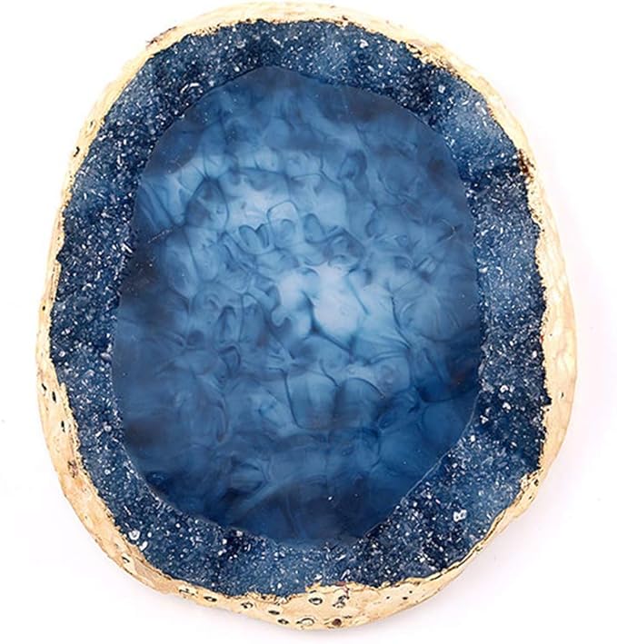 1pc Blue Golden Edge Resin Nail Art Palettes Nail Mixing Palette Polish Color Mixing Plate Nail Holder Display Cosmetic Mixing Tools Makeup Palette Tray Accessories (blue)