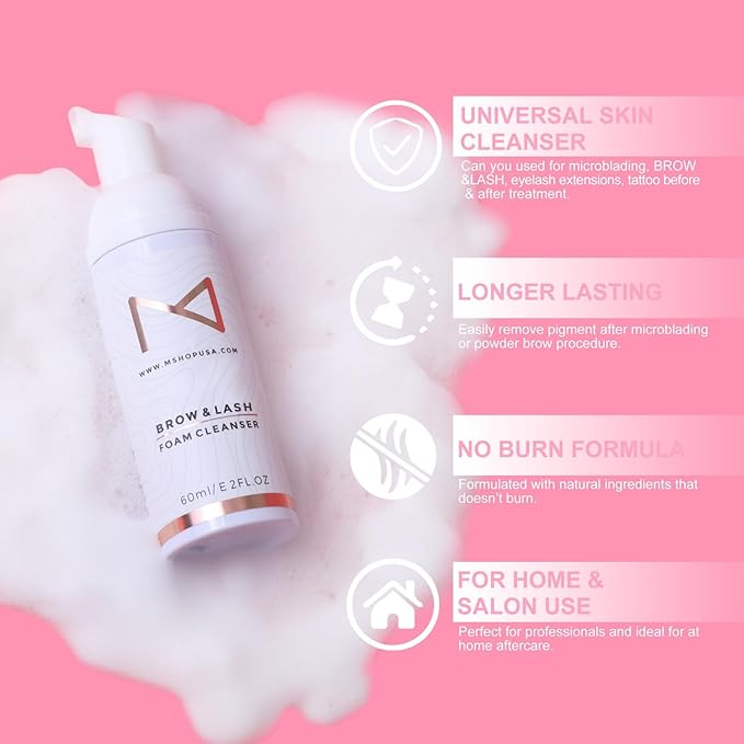 M - Permanent Makeup Brow & Lash Foam Cleanser For Eyelash Extensions, Microblading, Powder Brows, Eyebrows, Nano Brows, Permanent Make Up 60ML