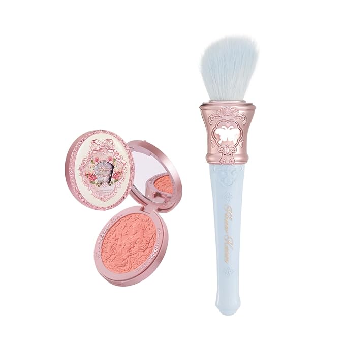 Flower Knows Midsummer Fairytales Embossed Blush 01 Blooming Days+Butterfly Cloud Collar Angled Powder Brush Pearly Moonlight