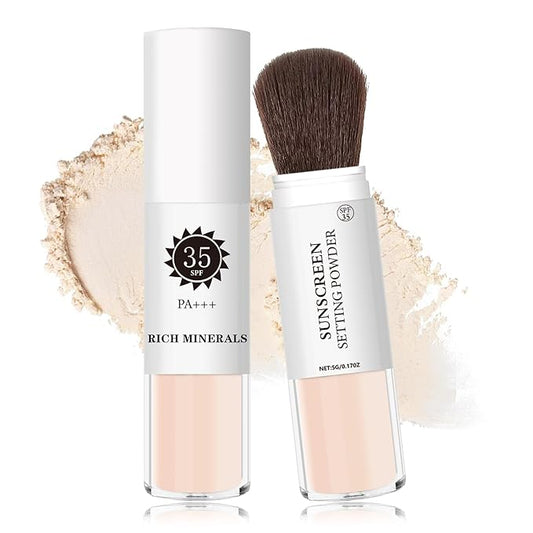 Mineral Sunscreen Setting Powder SPF 35 Mineral Brush Powder Sunscreen for Face Oil Control Matte Finish Long Lasting Lightweight Breathable for All Skin Tones & Types - 01 Translucent