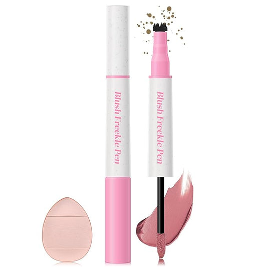 KYDA Freckle Blush Pen, Light Brown Liquid Freckle + Soft Pink Blush Duo, Lasting Freckles Colors for Summer Sunkissed-look, Natural Lifelike Freckles Pen