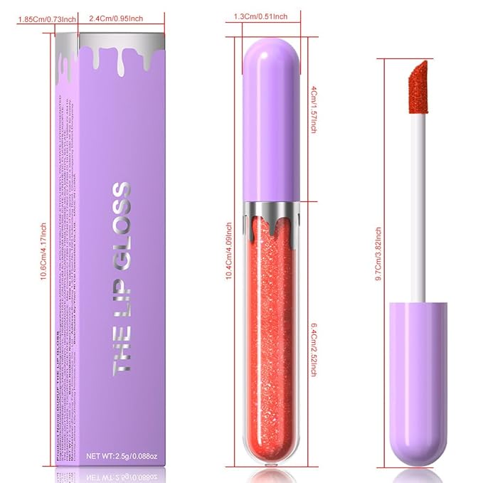 Glitter Liquid Lip Gloss,Coral Shimmer Lipstick, Waterproof Shimmer Lip Stain Lip Glaze, High Shine Long Lasting Shiny Lip Color Makeup 06#