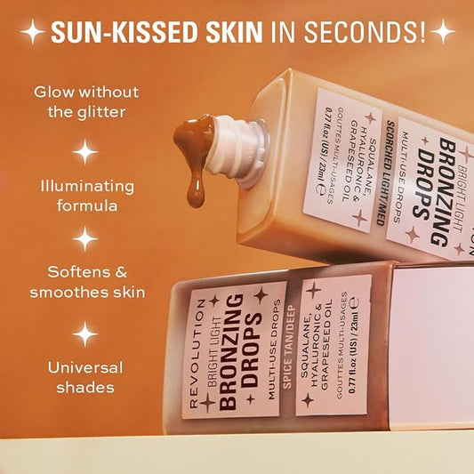Revolution, Bright Light Bronzing Drops, Bronze & Glow for Face & Body, Infused with Hyaluronic Acid, Vegan & Cruelty-Free, Bronze Scorched, 0.77 fl oz