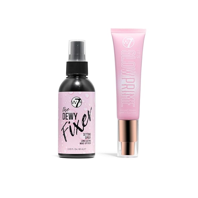 W7 The Fixer Glow Set - Makeup Primer & Setting Spray Duo for Radiant, Dewy Finish - Golden Sheer Coverage, Lightweight & Non-Sticky