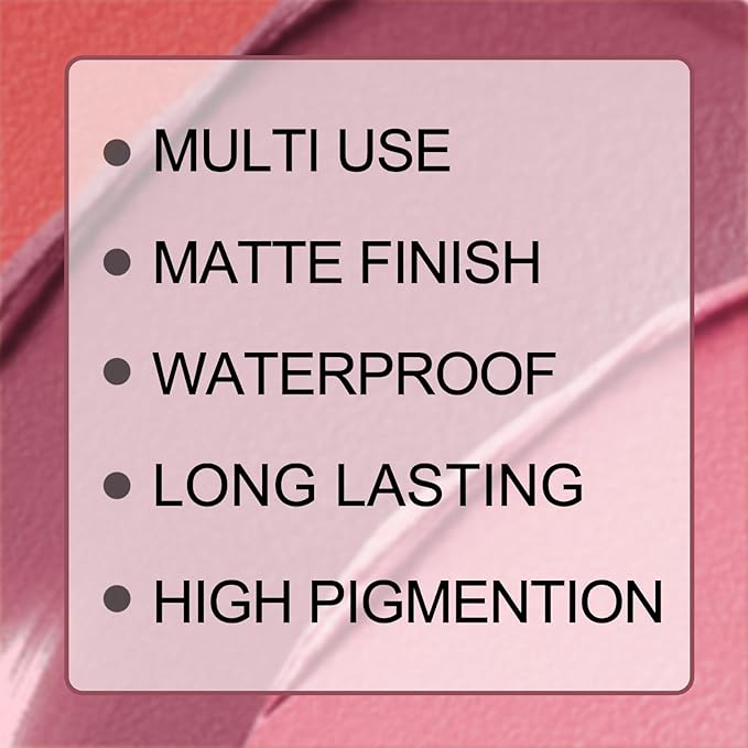 Matte Cream Blush Stick for Cheeks,Blendable Color,Long Lasting Blusher,Highly Pigmented,Non-Greasy,Multi-Stick