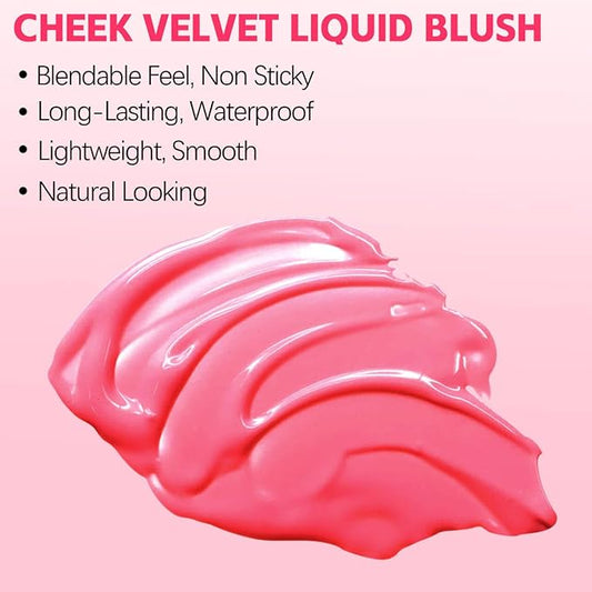 Boobeen Soft Liquid Blush Tint Cheek Blusher, Cream Blush Face Makeup with Cushion Applicator, Long Lasting, Moisturizing, Leaving a Matte Dewy Makeup Look