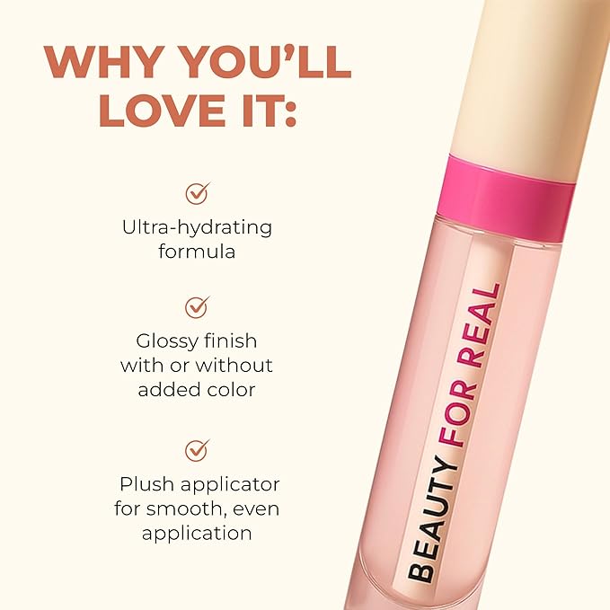 Beauty For Real Lip Revival Hi-Shine Hydrating Lip Oil, Shining Star (Transparent) - Lightweight - Non-Sticky, Shiny Finish - Paraben Free, Cruelty Free, Vegan