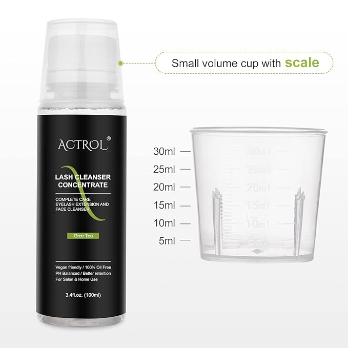 Eyelash Cleanser Concentrate 100ml Green Tea Professional Lash Shampoo Foaming Cleanser Paraben & Sulfate Free Non-lrritating Wash for Extensions Lashes with Salon Home Care-Makes 20 Bottles