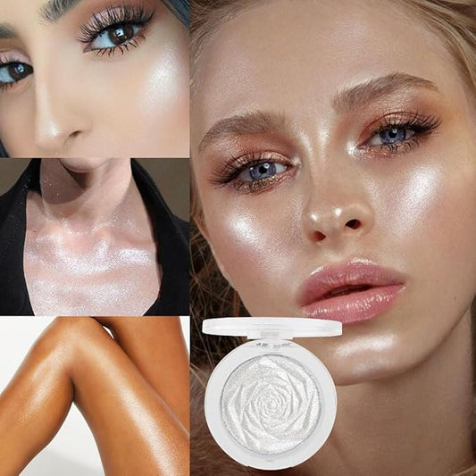 Pearl White Face Highlighter Makeup Shimmer Glitter Rose Sparkly Highlighters Makeup Powder Palette for Face Cheek Skin iluminadores iluminador (pearl white)