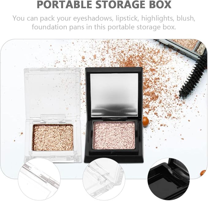 FRCOLOR 4Pcs Empty Eyeshadow Case Single Makeup Palette Blush Lipstick Paints Container Trays Square Plastic Grid DIY Eye Shadow Case with 4Pcs Iron Pans (Black+Clear)