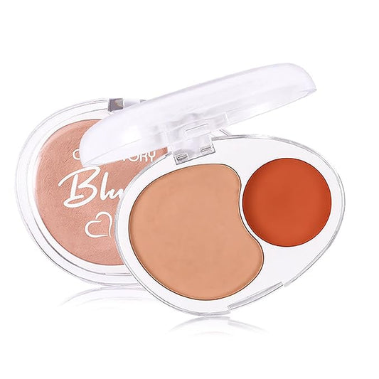 Dual-Tone Face Blush Palette for Cheeks - Waterproof, Long-Lasting, Satin Finish, Creamy Texture, Sculpting, All Skin Tones, Squalane, Highlighting, for Home, Travel, Makeup 2 Tone Tint 7#