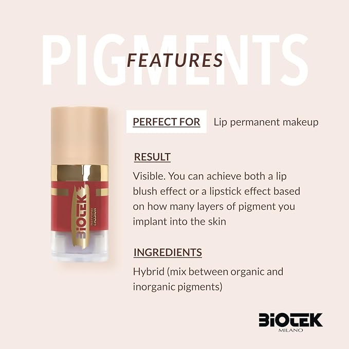 Biotek Lip Pigment for Permanent Makeup - Coral Red Color for Lip - Made in Italy - Passion 0,24 fl.oz.