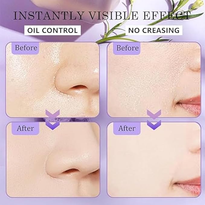 Matte Setting Powder,Oil Control Face Pressed, Jelly Pressed Setting Powder with Mini Powder Puff (Purple)