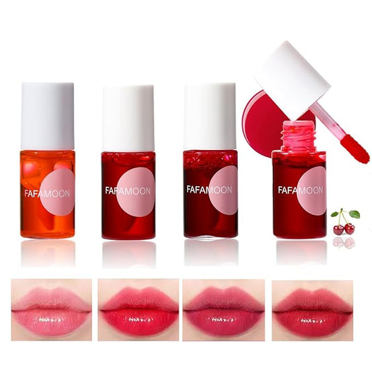 4 Colors Lip Tint Stain Set,3 in 1 Lip Eyes and Cheeks Tint Stain Lip Glaze,Velvet Matte Mini Liquid Lipstick, Hydrating Moisturizing Long-Lasting Non-Stick Cup Lip Gloss
