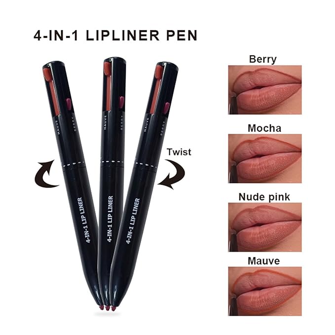 Magic 4 in 1 Makeup Pen - Pop Up 4 Colors Berry/Mocha/Nude Pink/Mauve Lip Liner, Spot Pen - Travel Makeup Design - Versatile Shades