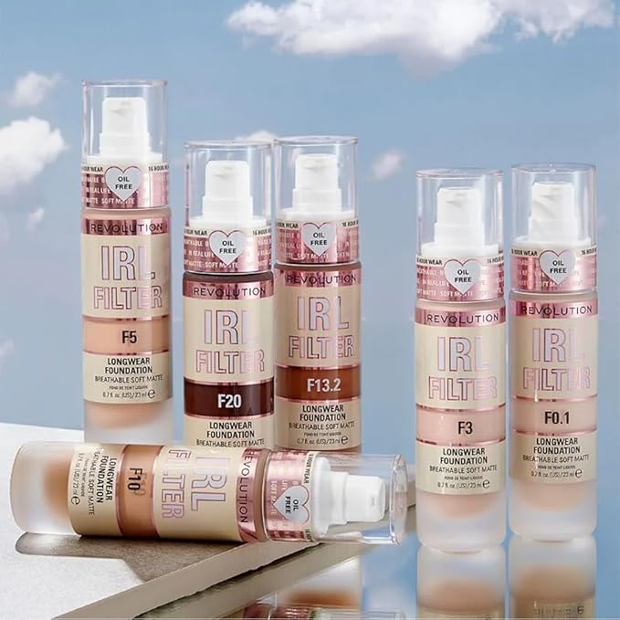 Revolution, IRL Filter Longwear Foundation, Soft & Breathable Formula, Medium to Full Coverage, Matte Finish, F10, 0.7 fl oz