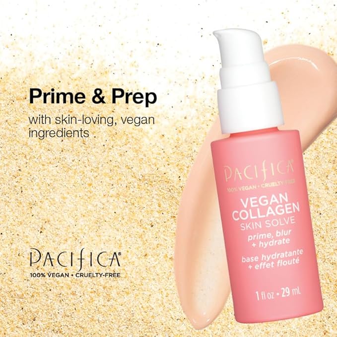 Pacifica Vegan Collagen Skin Solve Primer – 3-in-1 Face Primer that Primes, Blurs & Hydrates, Skincare-Infused Formula with Collagen Peptides, Hyaluronic Acid & Caffeine for Smooth Radiant Skin