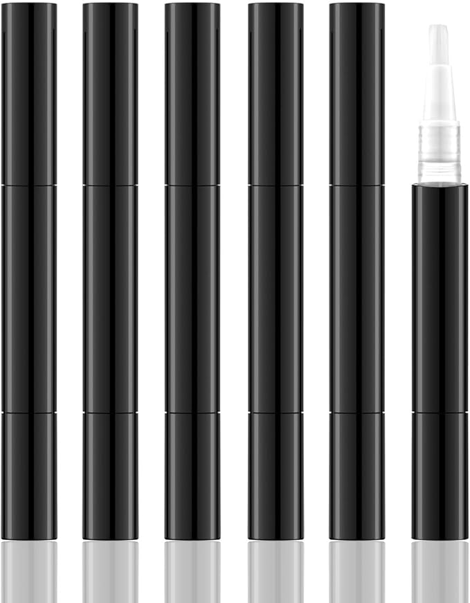 3ml Empty Nail Oil Pen with Brush, Twist Pen for Tooth Whitening, Gel Lip Gloss Container, Eyelash Growth Liquid Tube(Black, 6PCS)