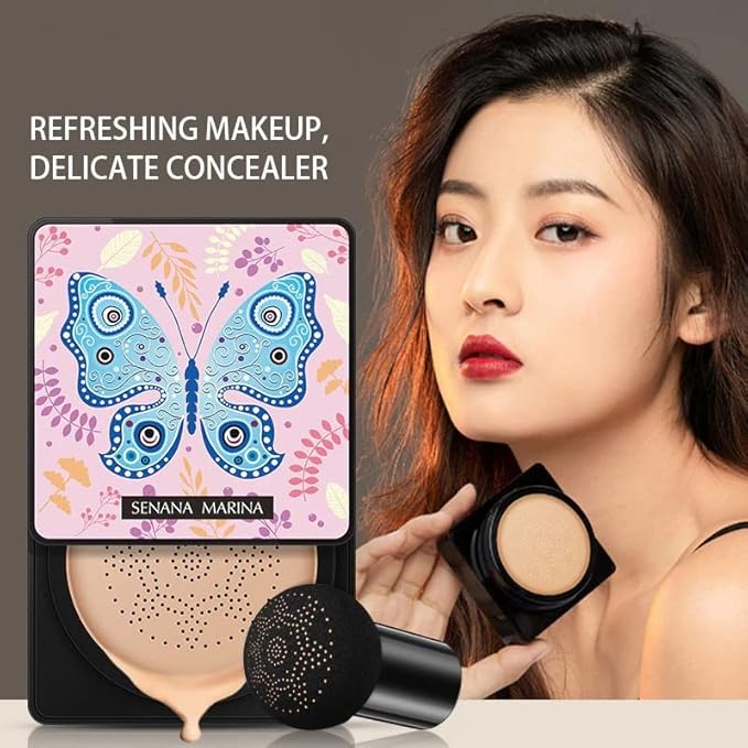 Air Cushion CC Cream Mushroom Head, Concealer Moisturizing BB Cream Foundation, Waterproof Matte Long Lasting Bright Face Makeup Base Long Lasting Cushion CC (2# Ivory)