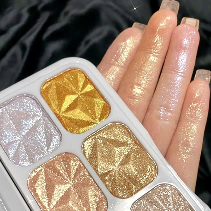 8 Colors Highlighter Makeup Palette, Face Highlighter Powder Palette Long Lasting Glitter Face Makeup Highlighter Powder Iluminadores de Maquillaje for Face Highlighters & Luminizers