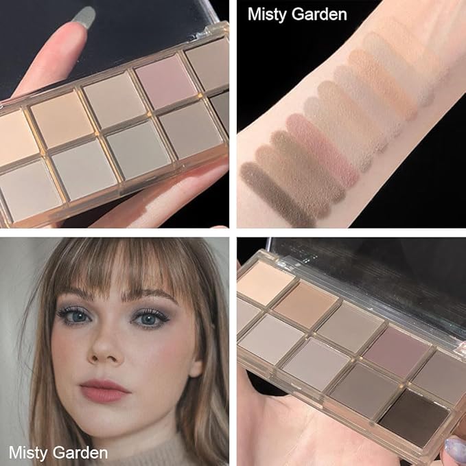10 Colors Nude Gray Taupe Matte Eyeshadow Palette,Highly Pigmented Neutral Nude Eye Shadow Palette,Ultra-Blendable,Long Lasting Waterproof Travel Size Makeup Pallete,Vegan,Cruelty -free