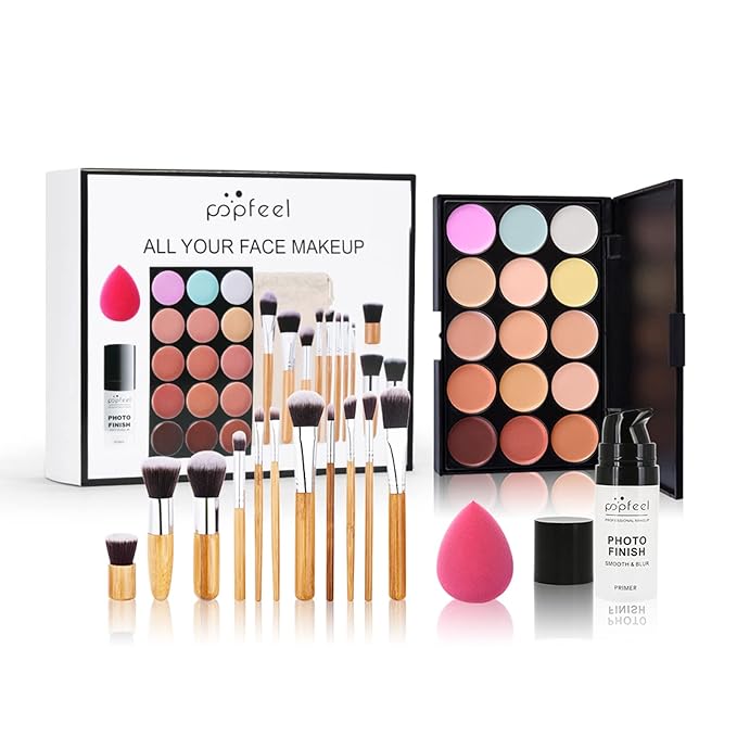Pure Vie All-in-One Holiday Gift Surprise Makeup Set Essential Starter Bundle Include Eyeshadow Palette Lipstick Concealer Blush Mascara Eyeliner Face Powder Lipgloss Brush - Full Makeup Kit for Women