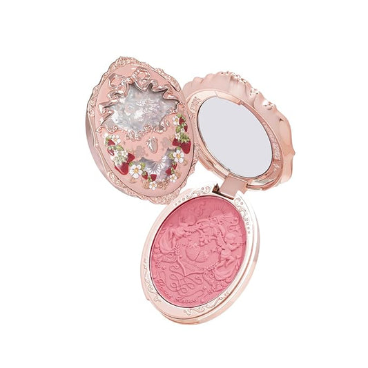 Flower Knows Strawberry Rococo Embossed Blush 05 Classic Ballet+Butterfly Cloud Collar Angled Powder Brush Pearly Moonlight