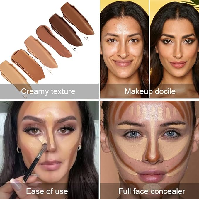A3 6 Color Correcting Concealer Palette With Concealer Brush, Cream Contouring Makeup Kit, Corrects Dark Circles, Red Marks, Scars, Light to Medium or Creamy Finish
