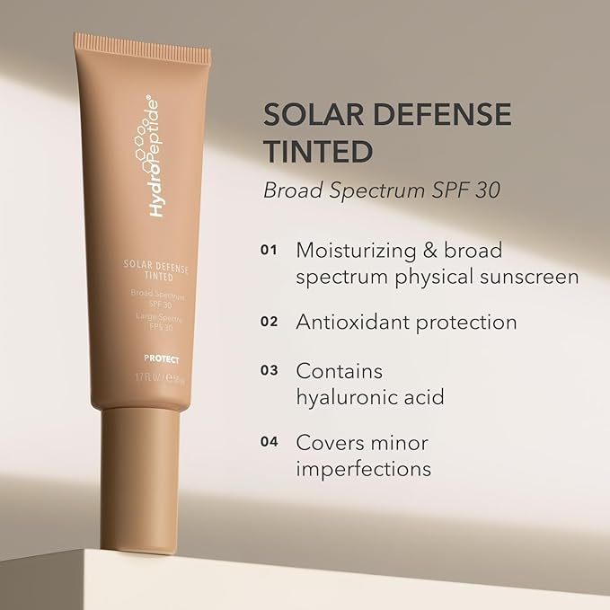 HydroPeptide Solar Defense Face SPF 30 Sunscreen, Tinted (1.7 Fl Oz) & Pre-Treatment Toner (6.76 Fl Oz) Bundle