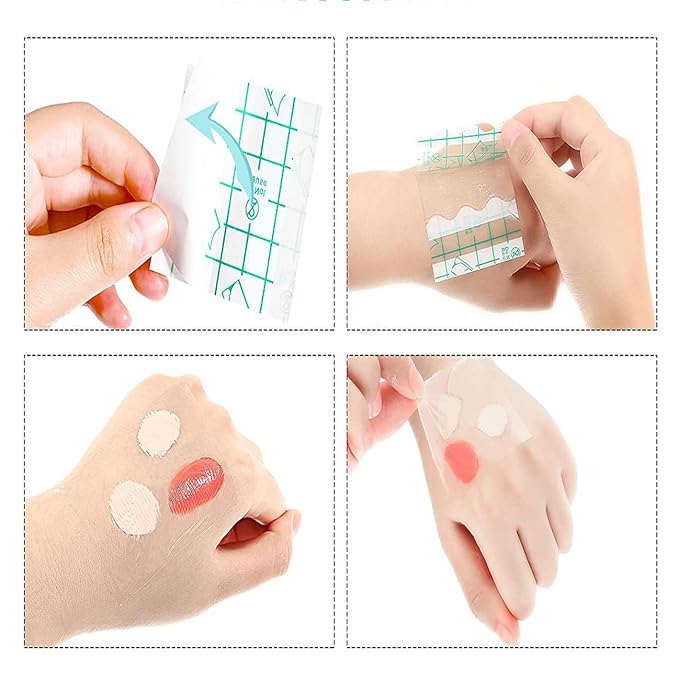 100Pcs Disposable Adhesive Makeup Mixing Tray Square Cosmetic Makeup Hand Palette Transparent Makeup Tape Foundation Mixing Tray for Makeup Artist