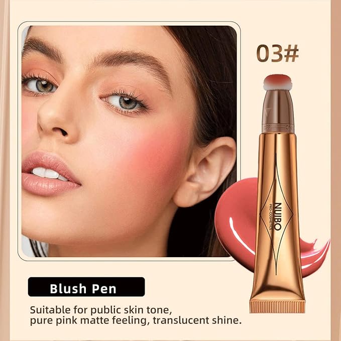 Blush Beauty Wand Highlighter 2 Pack, Matte Liquid Face Blush & Highlighter with Cushion Applicator, Natural Silky Smooth Creamy Stick Attached Easy to Blend, Long Lasting & Natural Finish Makeup Stick (03# Cherry Blush & 04# Highlight)